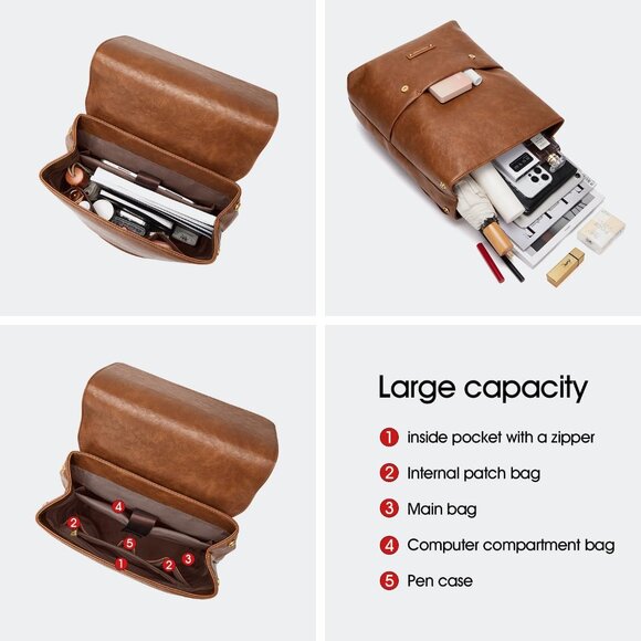Women Leather Backpack Purse Convertible Daypack Waterproof Stylish Travel Bag main image 6